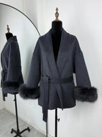 TARUXY Fuchspelz-Wollmäntel für Damen, kurzer Mantel, Bürodame, abnehmbarer, eleganter doppelseitiger Wollmantel, 2025, neue Strickjacke - flohmarkt-deutschland.shop