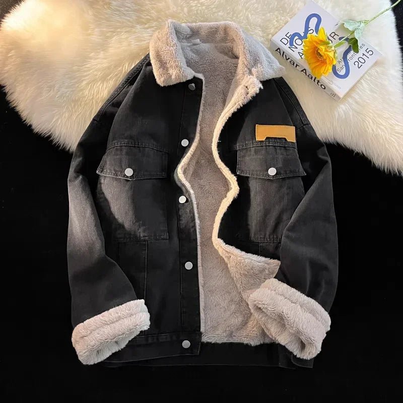 Thick Warm Lamb Fleece Lined Denim Jacket Men Winter Windbreaker Jackets Outwear Jeans Coats Male Multi-pockets Cowboy Clothing - flohmarkt-deutschland.shop