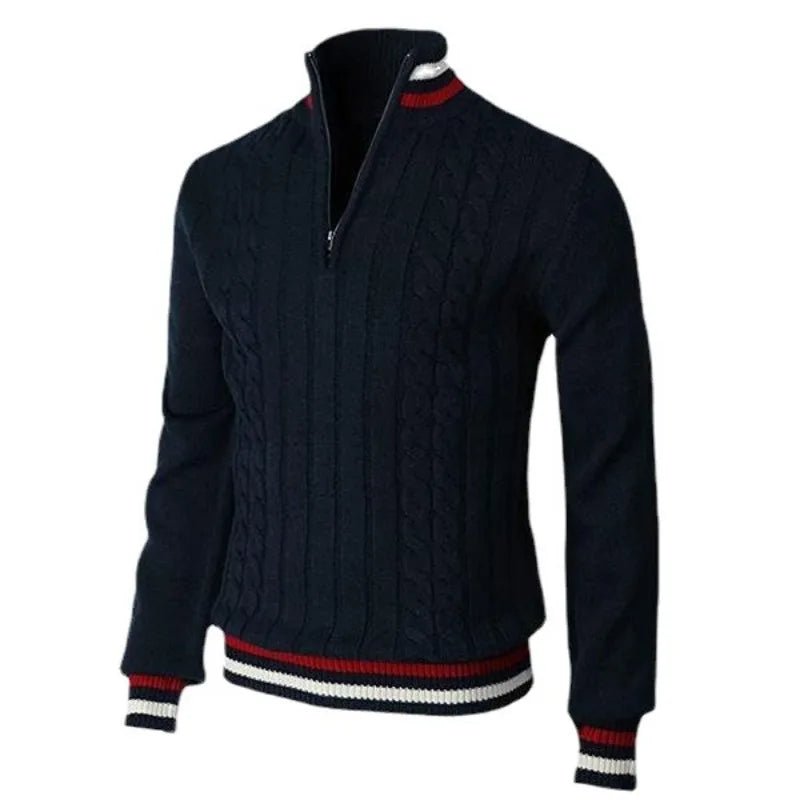 Thickened version2025 Autumn and Winter Men's Quarter-Zip Sweater Pure Cotton Mock Neck Knit Long Sleeve Pullover Sweater - flohmarkt-deutschland.shop