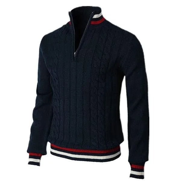 Thickened version2025 Autumn and Winter Men's Quarter-Zip Sweater Pure Cotton Mock Neck Knit Long Sleeve Pullover Sweater - flohmarkt-deutschland.shop