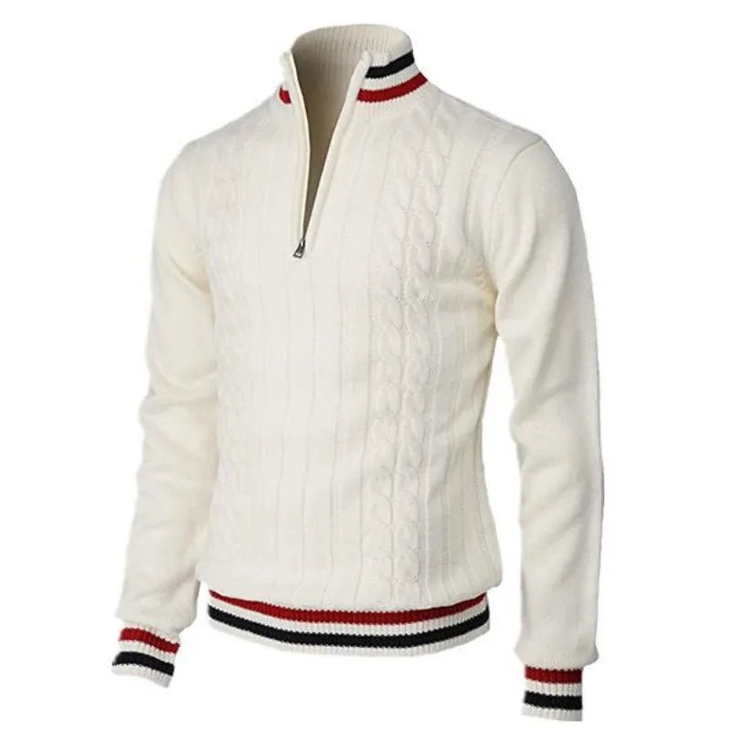 Thickened version2025 Autumn and Winter Men's Quarter-Zip Sweater Pure Cotton Mock Neck Knit Long Sleeve Pullover Sweater - flohmarkt-deutschland.shop