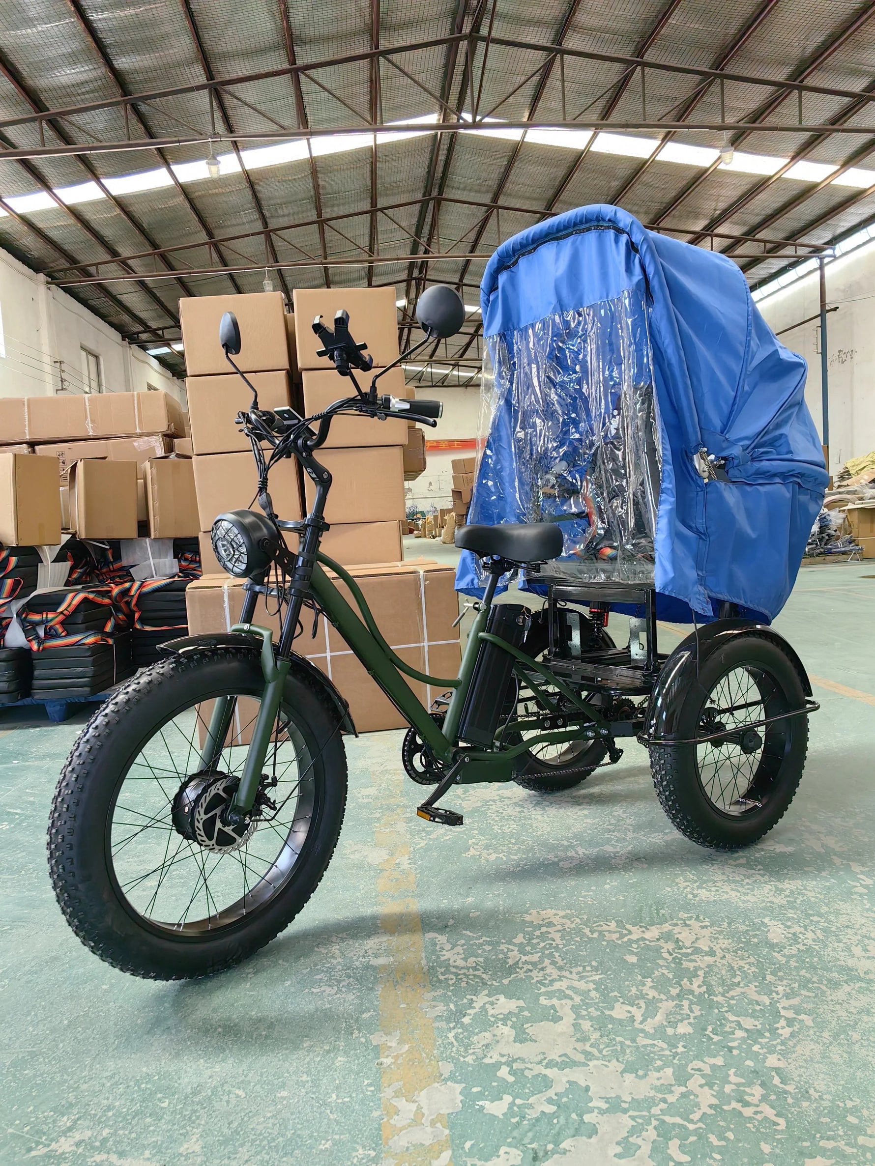Transportfahrzeug Fahrrad 2024 Elektrisches 3-Rad-Trike Fatbike Dreirad Elektrisches Lastenfahrrad mit Überdachung - flohmarkt-deutschland.shop