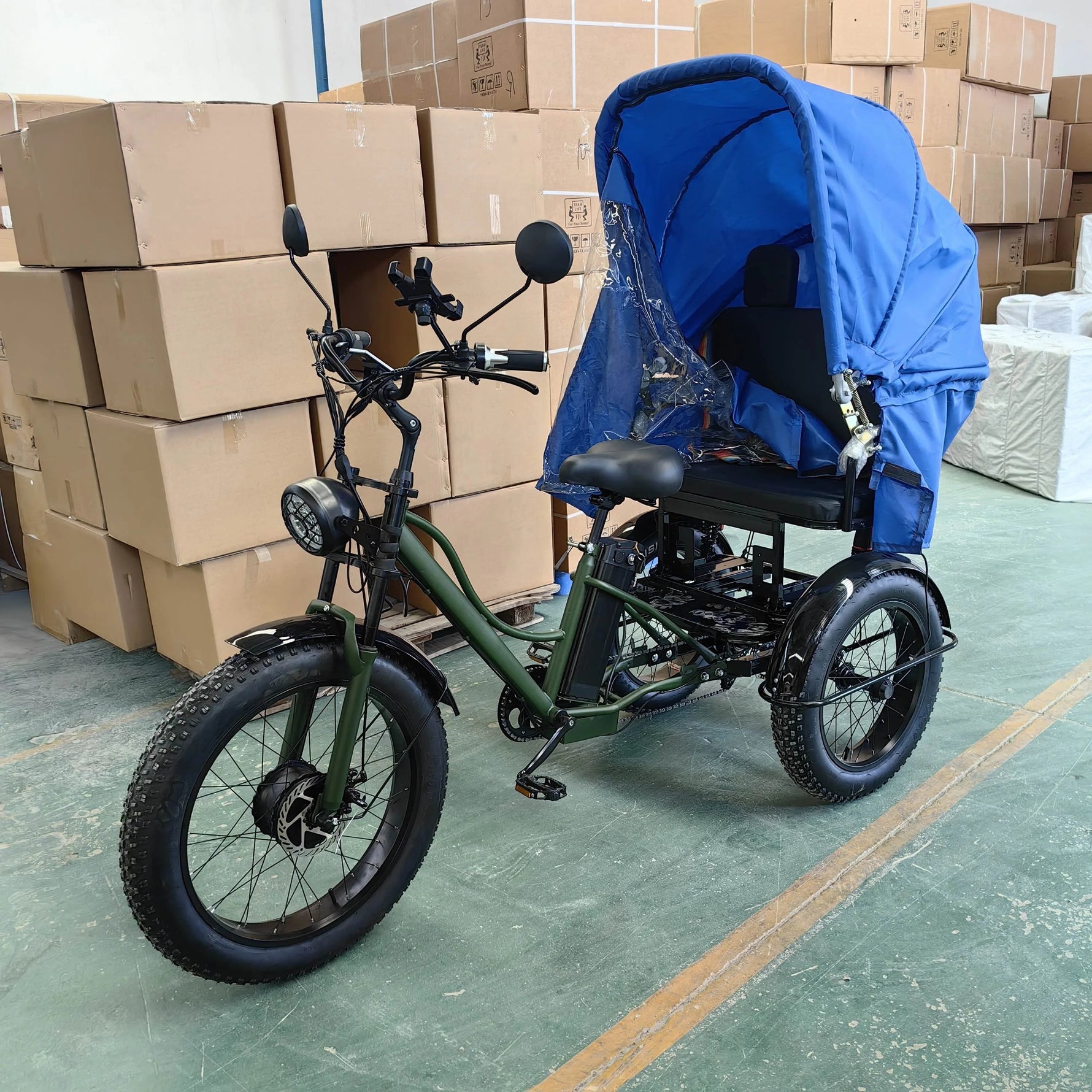 Transportfahrzeug Fahrrad 2024 Elektrisches 3-Rad-Trike Fatbike Dreirad Elektrisches Lastenfahrrad mit Überdachung - flohmarkt-deutschland.shop