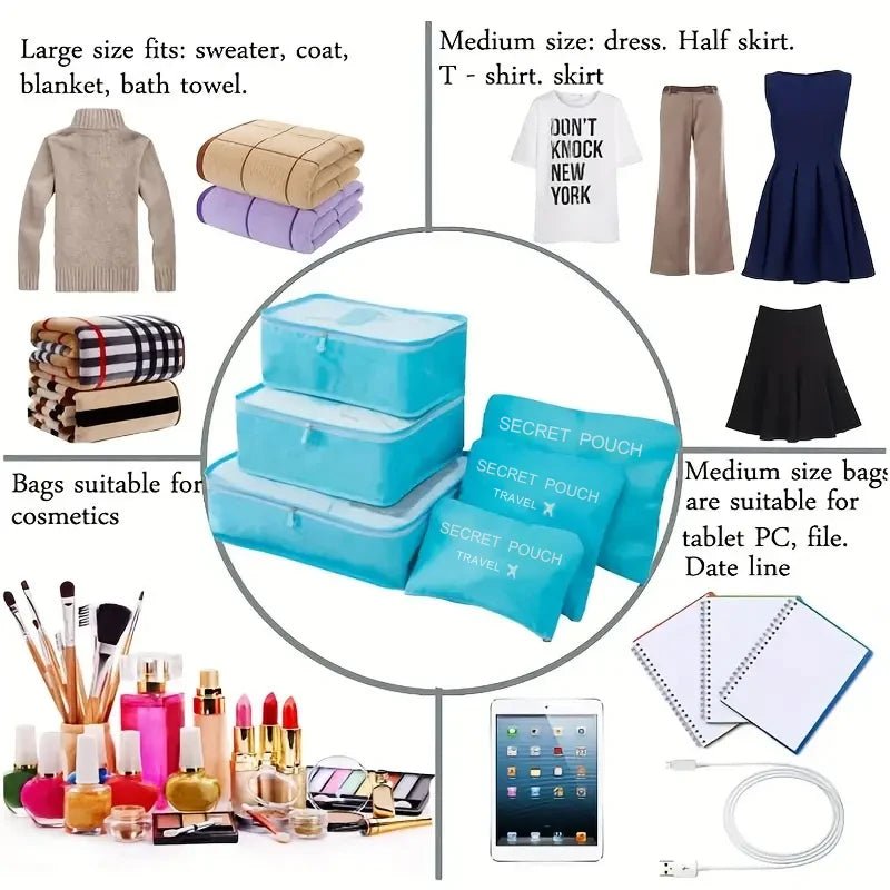 TravelMate 6-teilige Reiseaufbewahrungsset aus Oxford-Stoff - Großes Fassungsvermögen Wasserdicht Ordnung für Kleidung - flohmarkt-deutschland.shop
