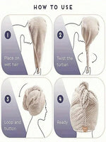 Unifarben Haar Handtuch Kappe Texturiert - Absorbierendes Haarhandtuch Mit Knopfverschluss Für Frauen - flohmarkt-deutschland.shop