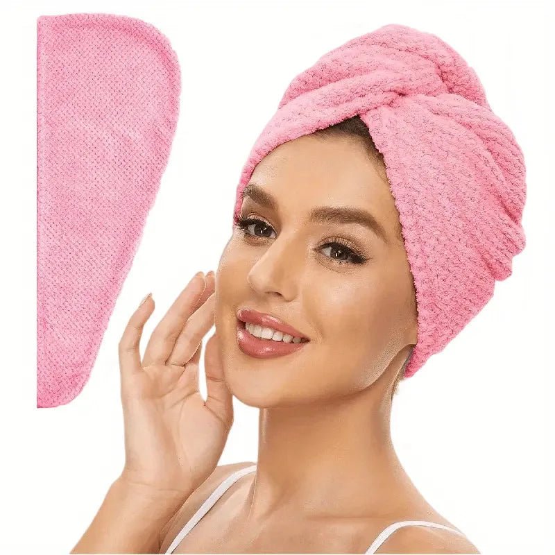 Unifarben Haar Handtuch Kappe Texturiert - Absorbierendes Haarhandtuch Mit Knopfverschluss Für Frauen - flohmarkt-deutschland.shop