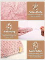 Unifarben Haar Handtuch Kappe Texturiert - Absorbierendes Haarhandtuch Mit Knopfverschluss Für Frauen - flohmarkt-deutschland.shop