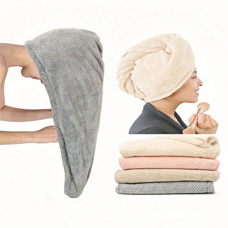 Unifarben Haar Handtuch Kappe Texturiert - Absorbierendes Haarhandtuch Mit Knopfverschluss Für Frauen - flohmarkt-deutschland.shop