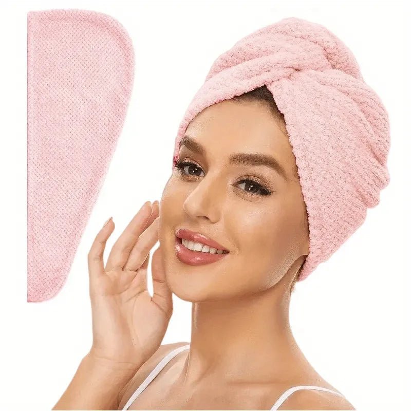 Unifarben Haar Handtuch Kappe Texturiert - Absorbierendes Haarhandtuch Mit Knopfverschluss Für Frauen - flohmarkt-deutschland.shop