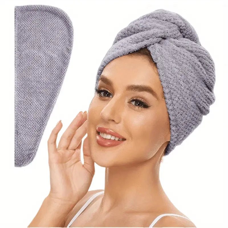 Unifarben Haar Handtuch Kappe Texturiert - Absorbierendes Haarhandtuch Mit Knopfverschluss Für Frauen - flohmarkt-deutschland.shop