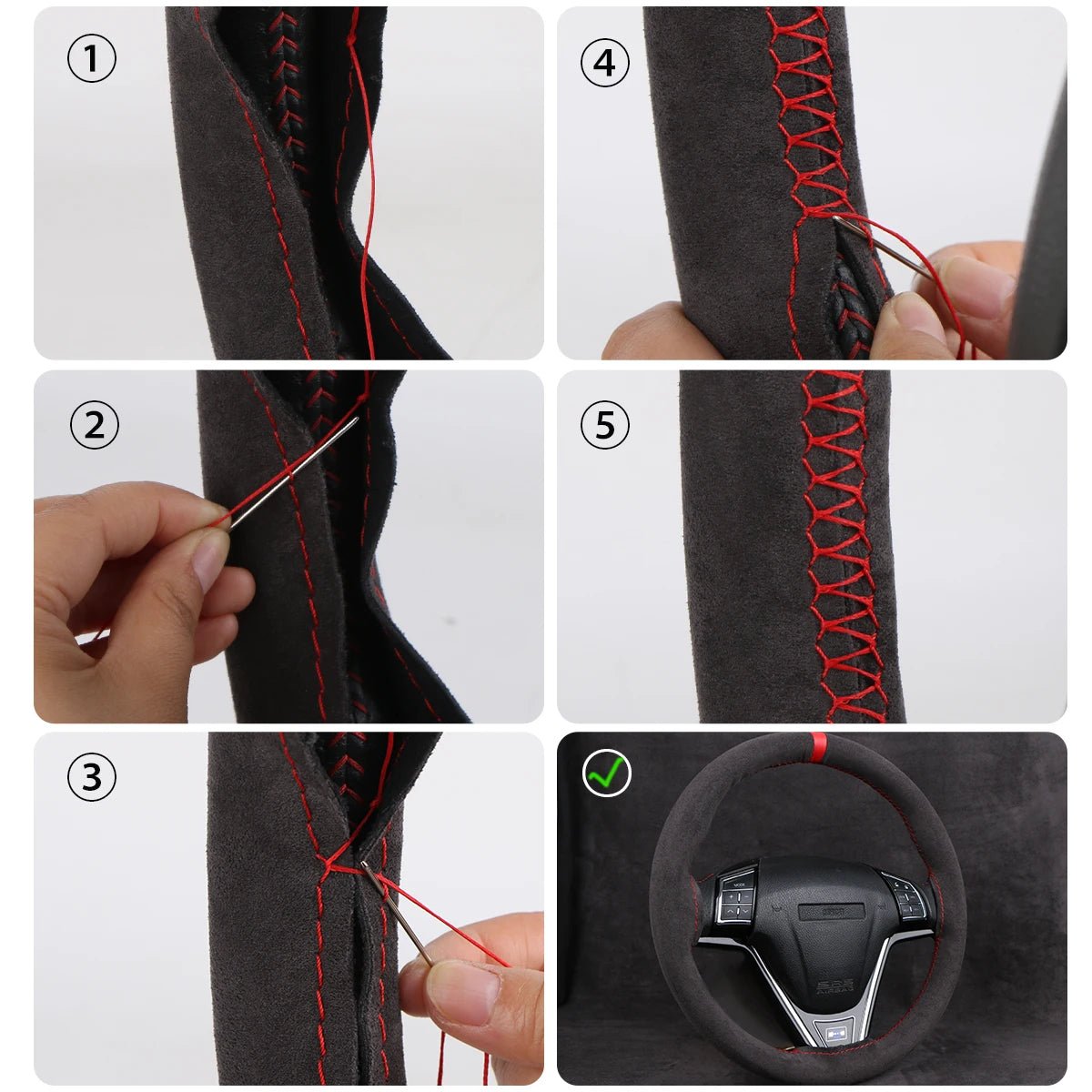 Universal Wildleder Auto Lenkrad Abdeckung DIY Hand Nähen Weiche Leder Flechten Abdeckung Für Auto Lenkrad - flohmarkt-deutschland.shop