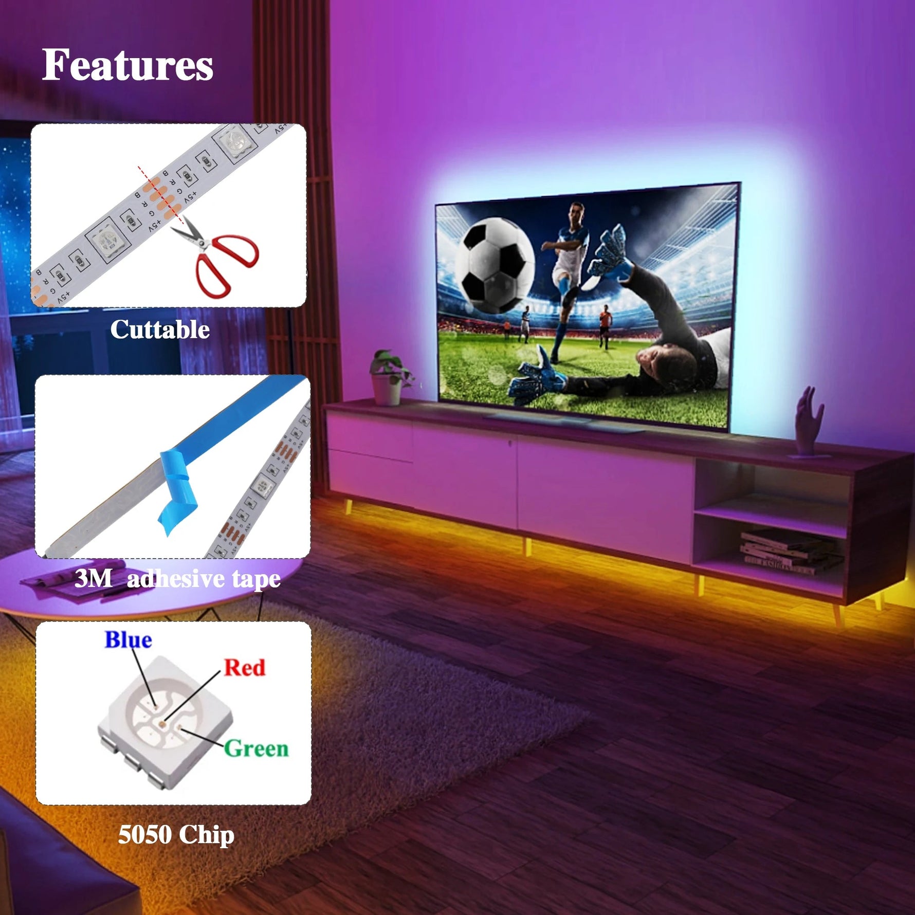 USB RGB LED Streifen 5V TV Hintergrundbeleuchtung 1-5m Zimmer Deko - flohmarkt-deutschland.shop