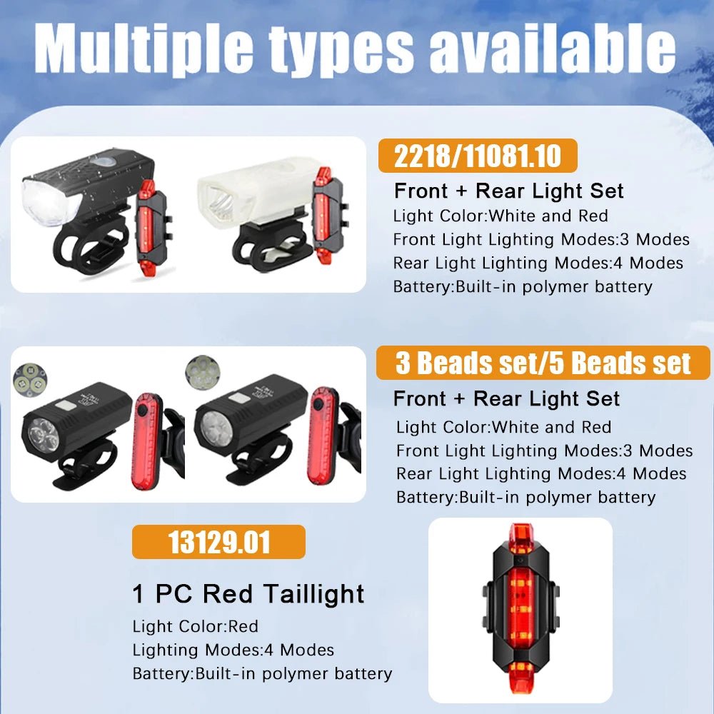 USB wiederaufladbares Fahrradlicht, Frontlicht, rotes Rücklicht, einfach zu installieren, 3 Modi, Fahrradzubehör für das Fahrrad - flohmarkt-deutschland.shop