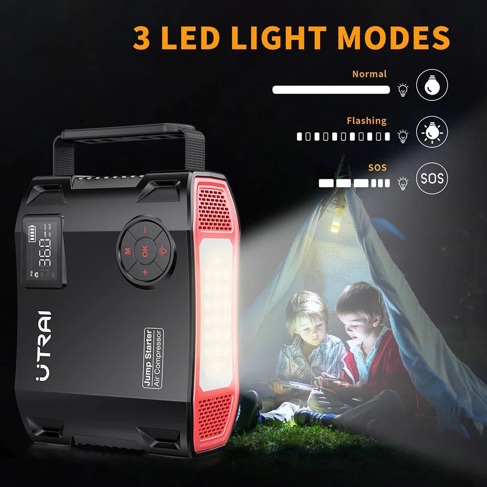 UTRAI 4 In 1 2000A Starthilfe Power Bank 16000 mAh 150 PSI Luftkompressor Reifenpumpe Tragbares Ladegerät Auto Booster Startgerät - flohmarkt-deutschland.shop