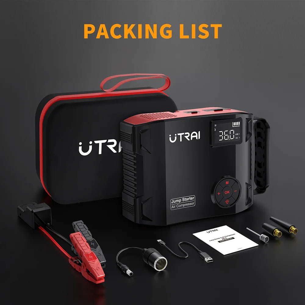 UTRAI 4 In 1 2000A Starthilfe Power Bank 16000 mAh 150 PSI Luftkompressor Reifenpumpe Tragbares Ladegerät Auto Booster Startgerät - flohmarkt-deutschland.shop