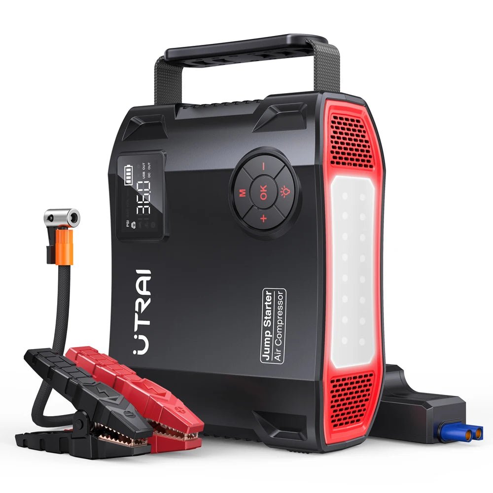 UTRAI 4 In 1 2000A Starthilfe Power Bank 16000 mAh 150 PSI Luftkompressor Reifenpumpe Tragbares Ladegerät Auto Booster Startgerät - flohmarkt-deutschland.shop