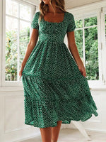 Vestidos Vintage Vintage Print Puff Sleeve summer Beach sweet dresses Casual Square collar floral maxi long dress festa - flohmarkt-deutschland.shop