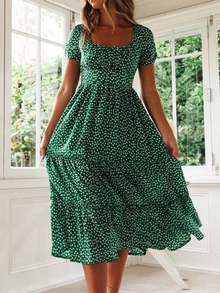 Vestidos Vintage Vintage Print Puff Sleeve summer Beach sweet dresses Casual Square collar floral maxi long dress festa - flohmarkt-deutschland.shop