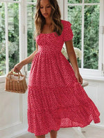 Vestidos Vintage Vintage Print Puff Sleeve summer Beach sweet dresses Casual Square collar floral maxi long dress festa - flohmarkt-deutschland.shop