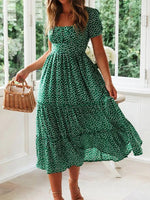Vestidos Vintage Vintage Print Puff Sleeve summer Beach sweet dresses Casual Square collar floral maxi long dress festa - flohmarkt-deutschland.shop