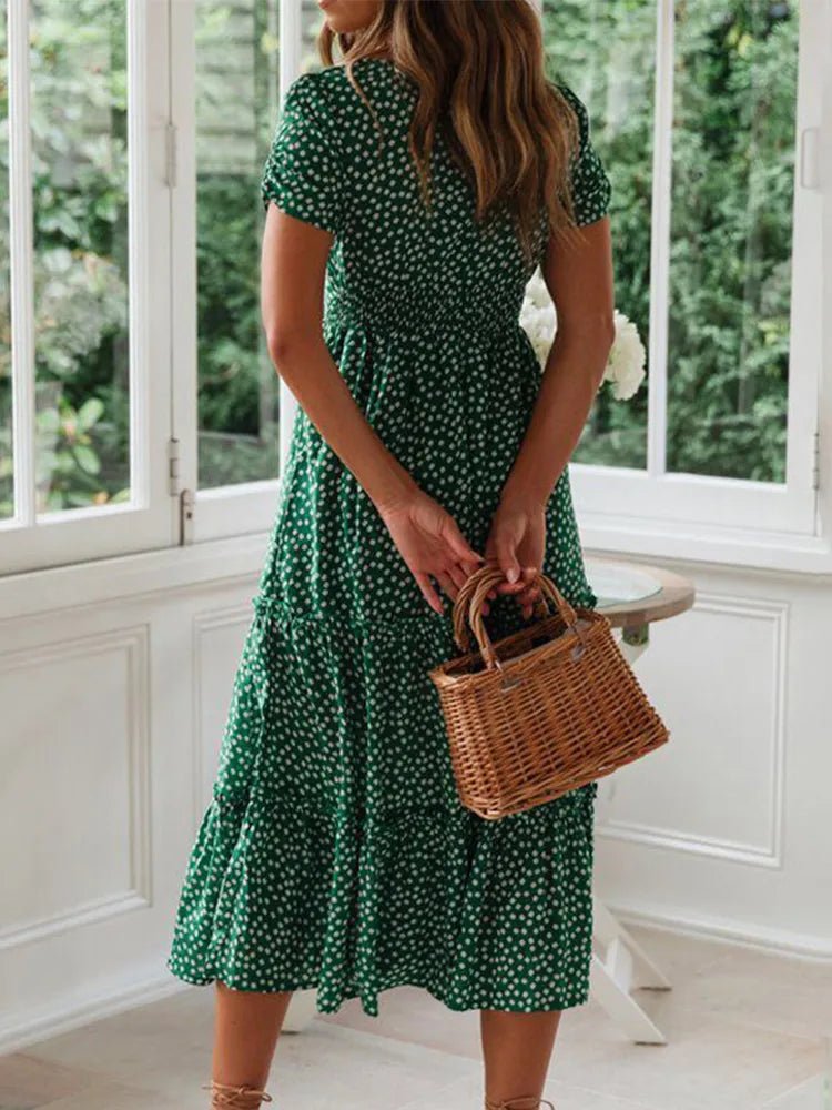 Vestidos Vintage Vintage Print Puff Sleeve summer Beach sweet dresses Casual Square collar floral maxi long dress festa - flohmarkt-deutschland.shop