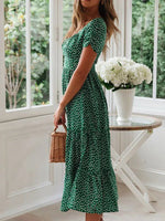 Vestidos Vintage Vintage Print Puff Sleeve summer Beach sweet dresses Casual Square collar floral maxi long dress festa - flohmarkt-deutschland.shop