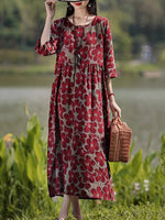 Vintage Blumen Kleid Frau 2025, ZANZEA Herbst Böhmischen Lange Kleider Casual Langarm Maxi Vestidos Lose Robe Femme Oversize - flohmarkt-deutschland.shop