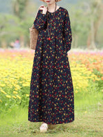 Vintage Blumen Kleid Frau 2025, ZANZEA Herbst Böhmischen Lange Kleider Casual Langarm Maxi Vestidos Lose Robe Femme Oversize - flohmarkt-deutschland.shop