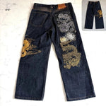 Vintage Japanese Selvedge Jeans Man Y2K High-end Brand Natural Indigo Dip Dyeing Harajuku Mopping Pants - flohmarkt-deutschland.shop