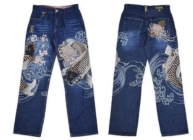 Vintage Japanese Selvedge Jeans Man Y2K High-end Brand Natural Indigo Dip Dyeing Harajuku Mopping Pants - flohmarkt-deutschland.shop