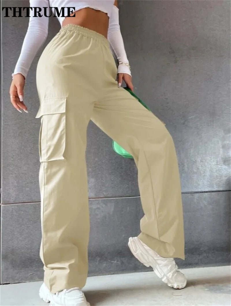 Vintage Streetwear Cargo Hosen Mode Frauen Solide Übergroßen Tasche Hohe Taille Baggy Hose Beiläufige Hip Hop Gerade Neue Hosen - flohmarkt-deutschland.shop
