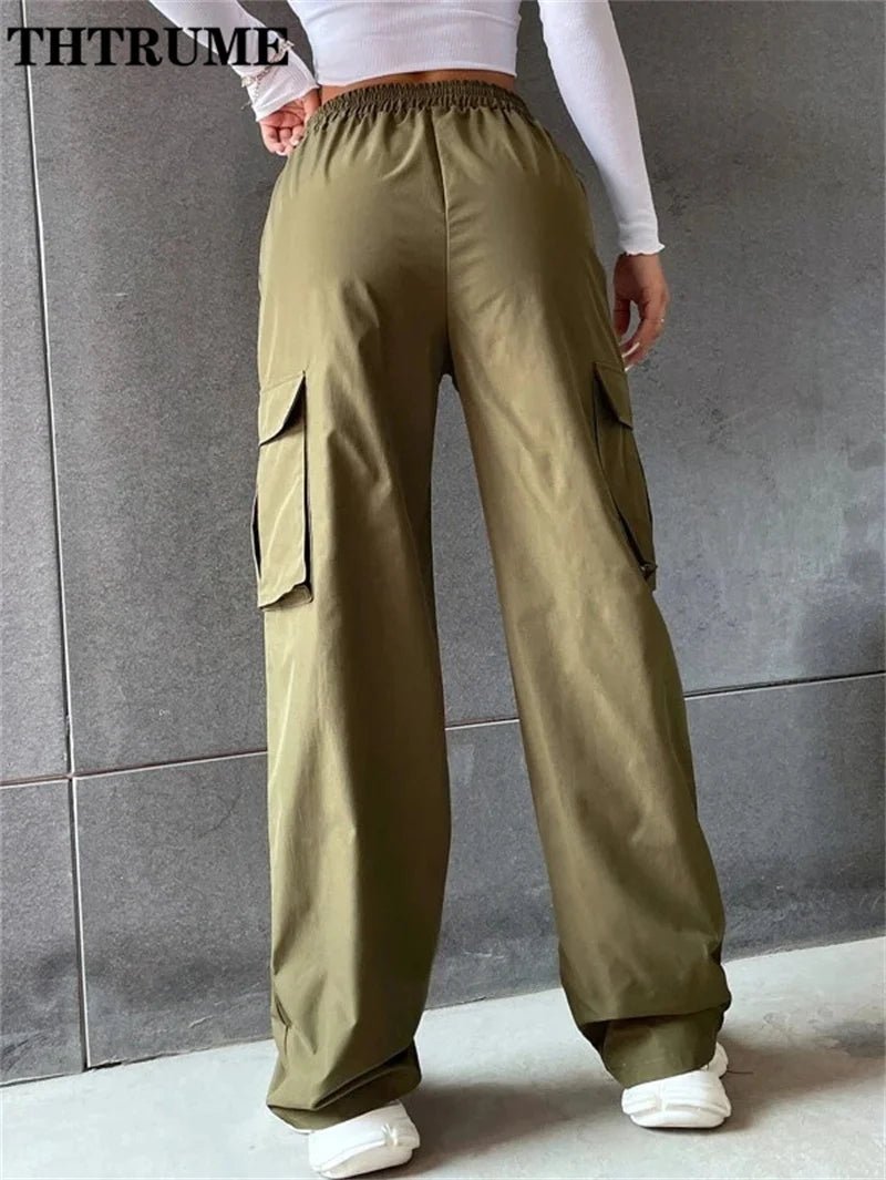 Vintage Streetwear Cargo Hosen Mode Frauen Solide Übergroßen Tasche Hohe Taille Baggy Hose Beiläufige Hip Hop Gerade Neue Hosen - flohmarkt-deutschland.shop