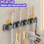 Wandmontierter Mopp- und Besenhalter mit 5 Haken, Starker Mopphalter Selbstklebend für Küche und Bad, Aufbewahrung für Reinigungsgeräte - flohmarkt-deutschland.shop