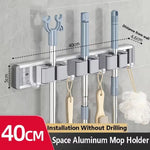 Wandmontierter Mopp- und Besenhalter mit 5 Haken, Starker Mopphalter Selbstklebend für Küche und Bad, Aufbewahrung für Reinigungsgeräte - flohmarkt-deutschland.shop
