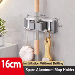 Wandmontierter Mopp- und Besenhalter mit 5 Haken, Starker Mopphalter Selbstklebend für Küche und Bad, Aufbewahrung für Reinigungsgeräte - flohmarkt-deutschland.shop