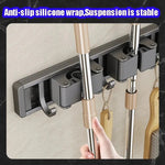 Wandmontierter Mopp- und Besenhalter mit 5 Haken, Starker Mopphalter Selbstklebend für Küche und Bad, Aufbewahrung für Reinigungsgeräte - flohmarkt-deutschland.shop