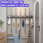 Wandmontierter Mopp- und Besenhalter mit 5 Haken, Starker Mopphalter Selbstklebend für Küche und Bad, Aufbewahrung für Reinigungsgeräte - flohmarkt-deutschland.shop