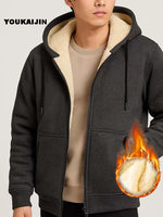 Warmer Fleece-Kapuzenpullover für Herren, Herbst und Winter, mit Sherpa gefüttert, durchgehender Reißverschluss, einfarbig, Sweatshirt-Jackenmantel - flohmarkt-deutschland.shop
