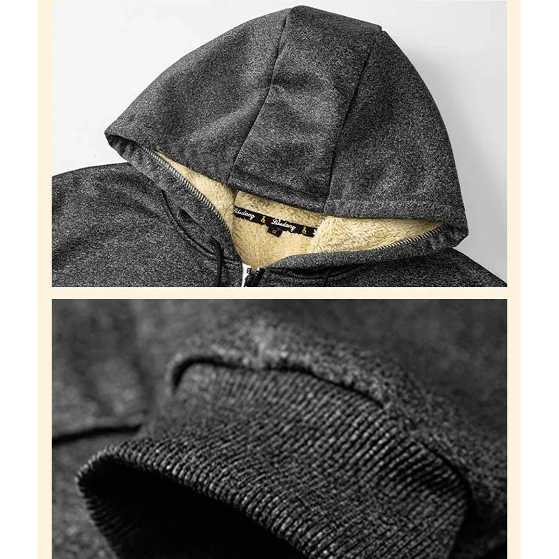 Warmer Fleece-Kapuzenpullover für Herren, Herbst und Winter, mit Sherpa gefüttert, durchgehender Reißverschluss, einfarbig, Sweatshirt-Jackenmantel - flohmarkt-deutschland.shop