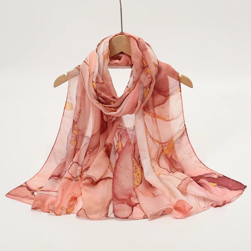 Watercolor Print Hijab Muslim Marble scarf Soft Breathable Sun Protection Lightweight Summer beach Wrap for Women - flohmarkt-deutschland.shop