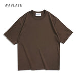 WAVLATII Oversized Summer T shirts for Women Men Brown Casual Female Korean Streetwear Tees Unisex Basic Solid Young Cool Tops - flohmarkt-deutschland.shop