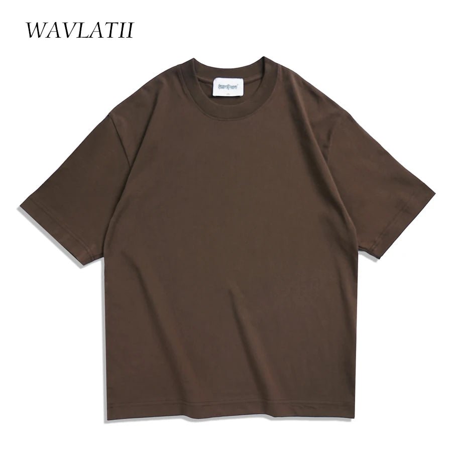 WAVLATII Oversized Summer T shirts for Women Men Brown Casual Female Korean Streetwear Tees Unisex Basic Solid Young Cool Tops - flohmarkt-deutschland.shop