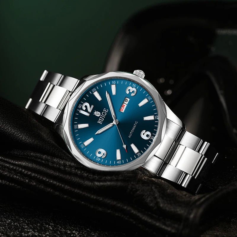 Week Kalender Herren Vollautomatische mechanische Uhr Edelstahl Herren Nachtlicht wasserdichte Uhr - flohmarkt-deutschland.shop