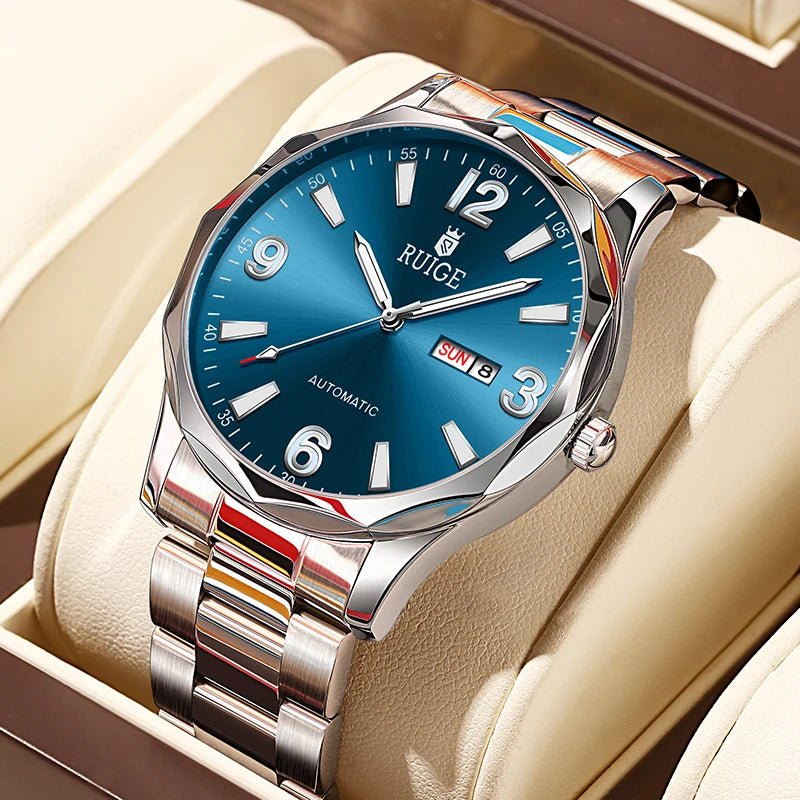Week Kalender Herren Vollautomatische mechanische Uhr Edelstahl Herren Nachtlicht wasserdichte Uhr - flohmarkt-deutschland.shop