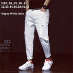 Weiße zerrissene Jeans für Herren, Harem, Jungen, Denim, Distressed, schwarze Hose, Frühling, Sommer, männlich, zerkratzt, Übergröße 40, 42, große Cowboy-Hose - flohmarkt-deutschland.shop
