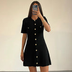 White Elegant Knitted Mini Dress For Women Metal Button Sexy Slim Rib Sweater Dress Holiday Party Outfits Autumn 2024 New - flohmarkt-deutschland.shop