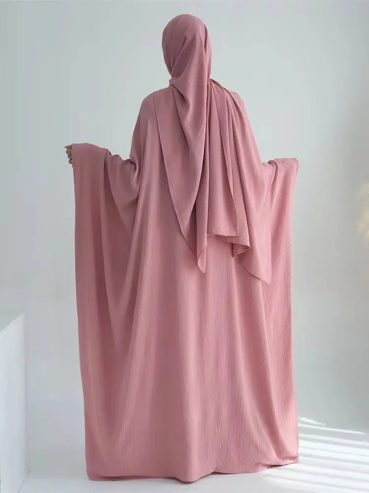 White Pink Black Brown Soft Crepe Khimar Batwing Abaya Damen 2 Piece Muslim Modest Hijab Dresses Set Kaftan Kebaya Robe Women - flohmarkt-deutschland.shop