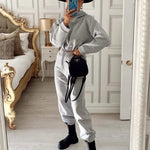 Winter-Trainingsanzug für Damen, zweiteiliges Set – übergroßer Kapuzen-Jogginghose, einfarbiger Sportanzug | Lässiges Sweatshirt-Hosen-Set - flohmarkt-deutschland.shop
