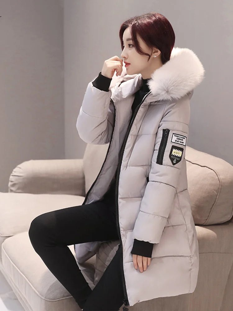 Winter Warme Pelz Kragen Mit Kapuze Frauen Parka Mode Komfortable Zipper Taschen Design Lange Jacke Elegante Dünne Dicke Weibliche Mäntel - flohmarkt-deutschland.shop