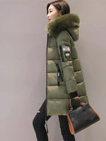 Winter Warme Pelz Kragen Mit Kapuze Frauen Parka Mode Komfortable Zipper Taschen Design Lange Jacke Elegante Dünne Dicke Weibliche Mäntel - flohmarkt-deutschland.shop